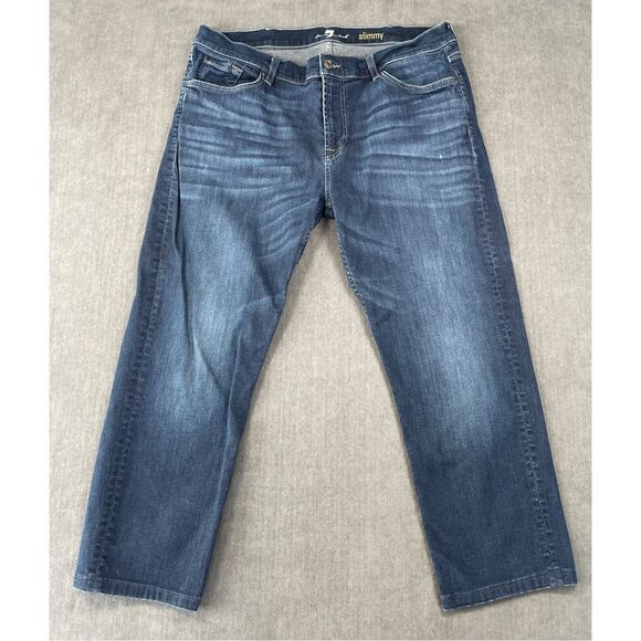 7 For All Mankind Jeans Mens 38 Blue Slimmy Stretch Denim Straight Leg Dark Wash